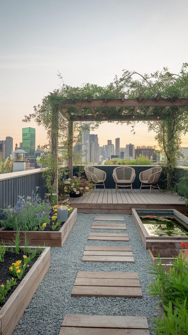 Green Rooftop Oasis With Plants