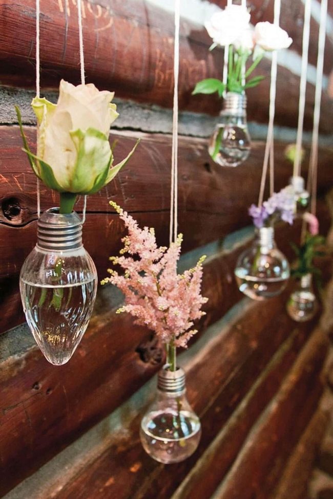 Vintage Bulbs Holding Fresh Blooms