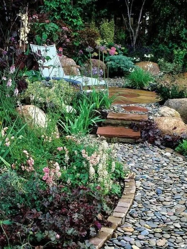 Stone Path Through Green Garden
