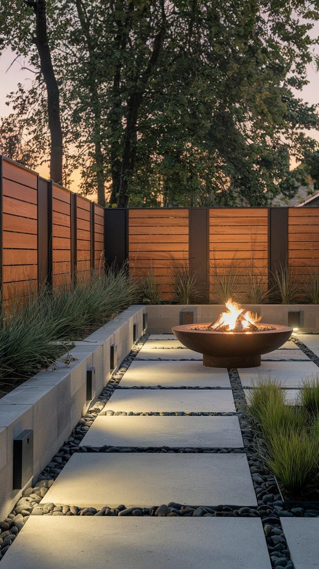 Black Steel Teak Fence Statement