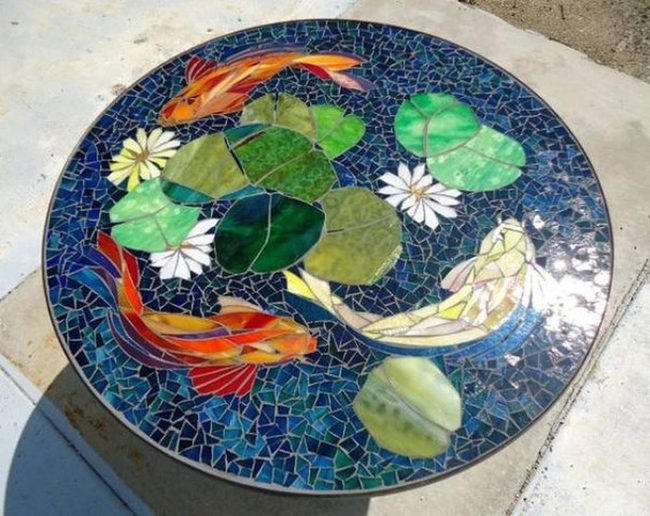 Bright Orange Fish On Deep Blue Mosaic