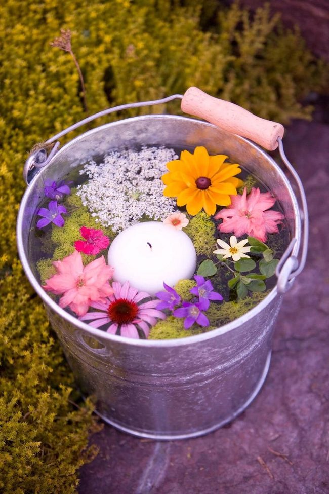 Vintage Metal Bucket With Fresh Flowers