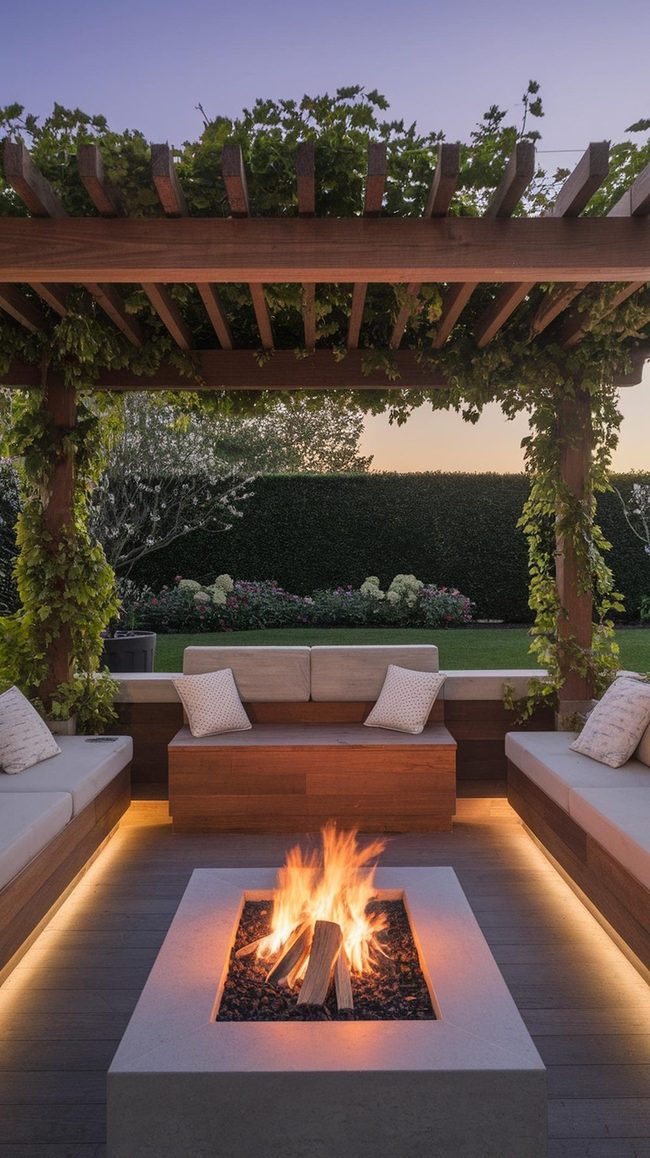 Backyard Pergola With Glowing Lights