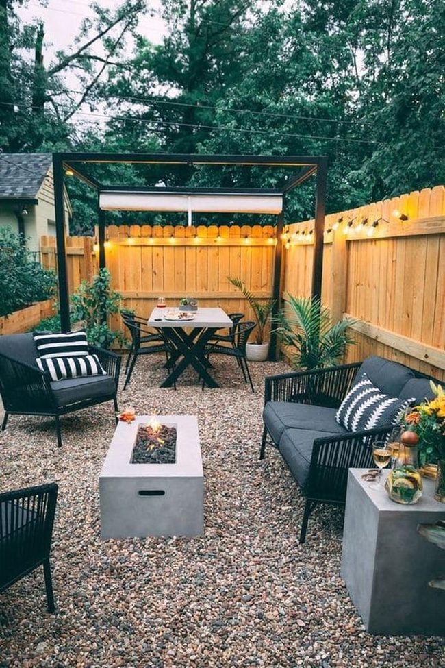 Gray Pebbles Meet Retractable Shade