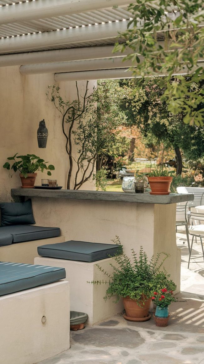 Backyard Bar with Built-In Stone Seating