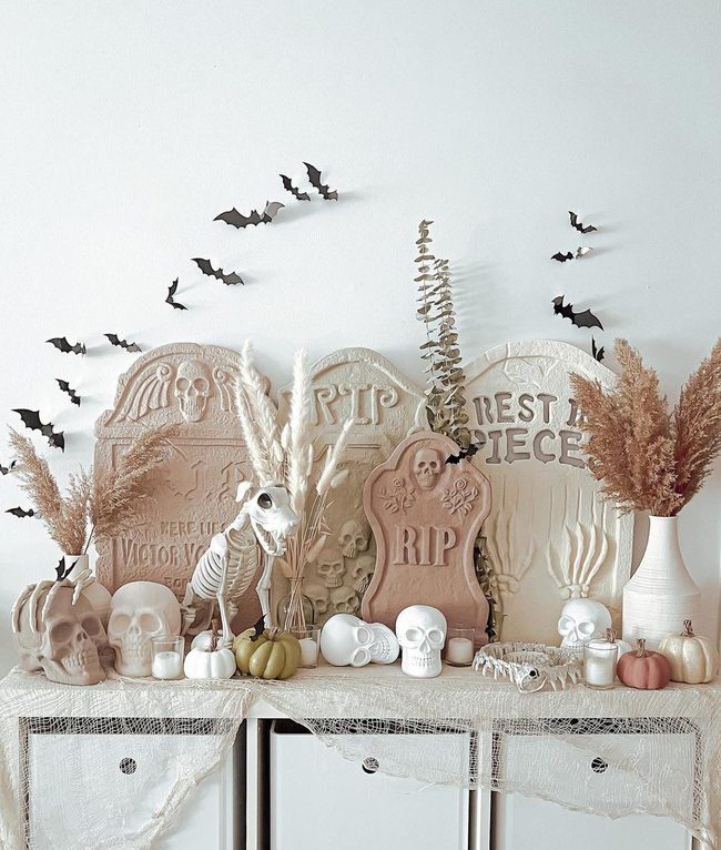 Cardboard Tombstones Flickering Candles Halloween