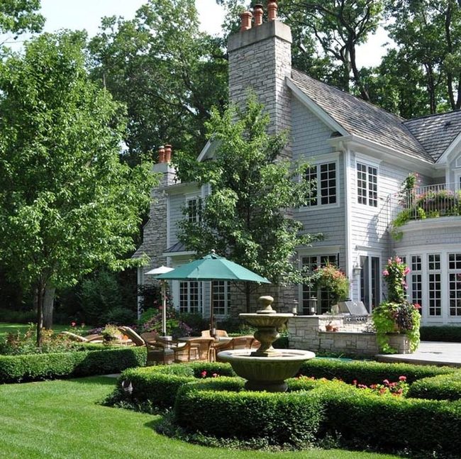 Stone Fountain Formal Garden Centerpiece