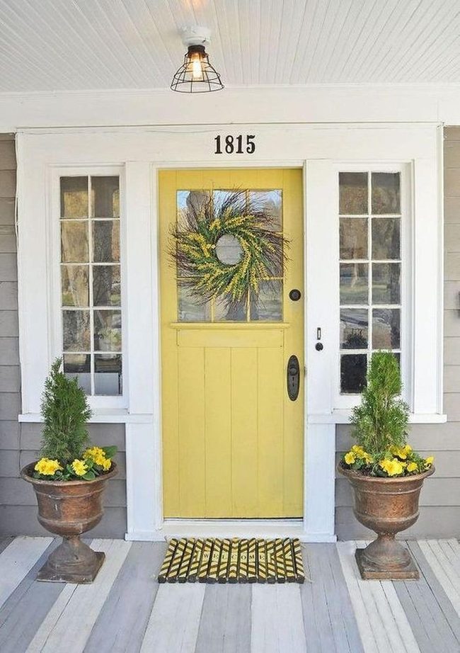Cheerful Yellow Door With Striped Floors