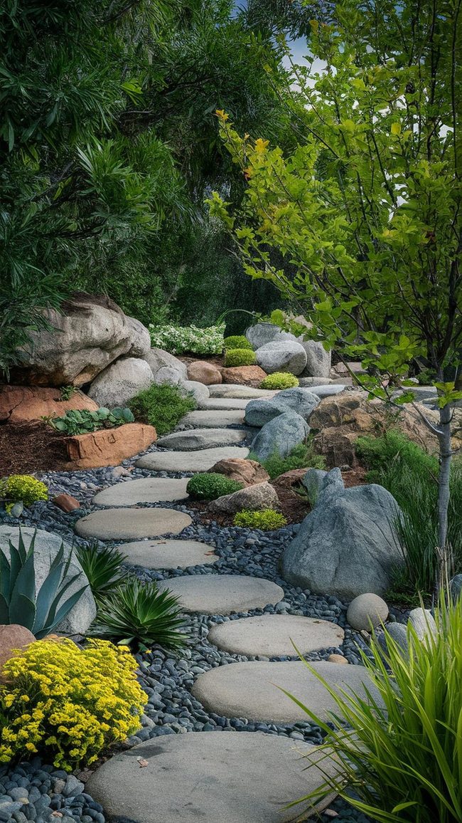 Raked Gravel And Stone Stillness