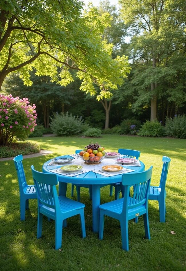 Clear Blue Recycled Plastic Picnic Table