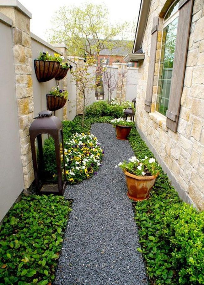 Dark Gravel Path Blooming Walls