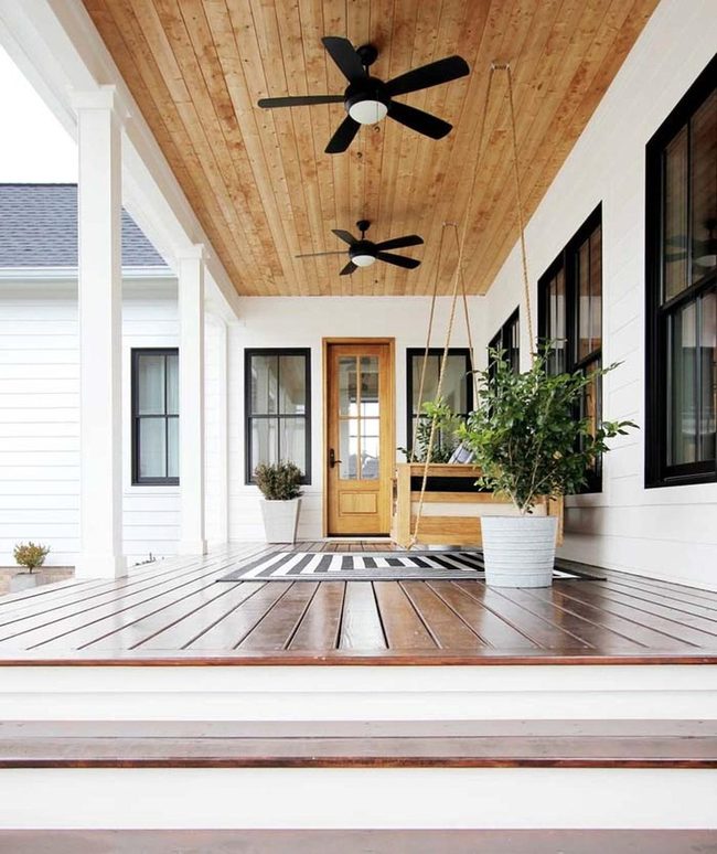 Glossy Wood Deck With Geometric Textiles