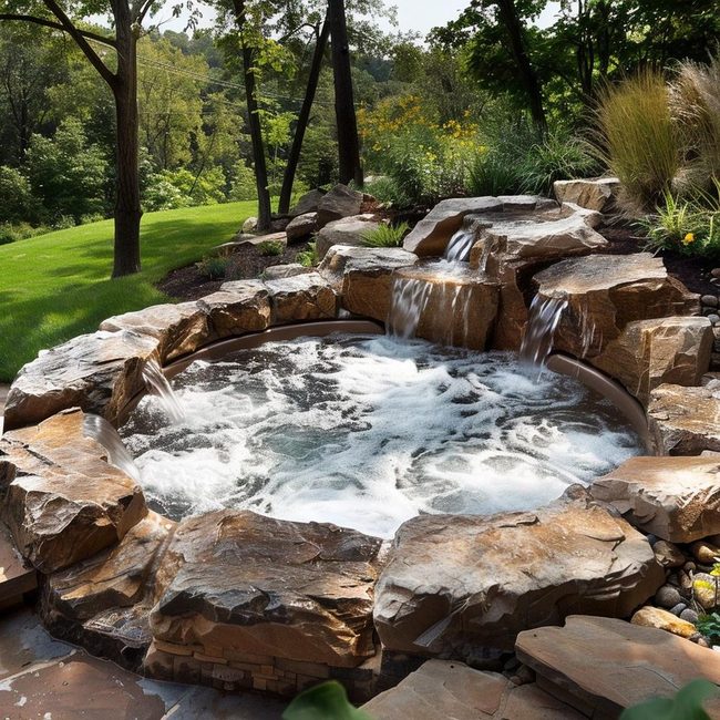 Gray Stone Waterfall Terrace Feature
