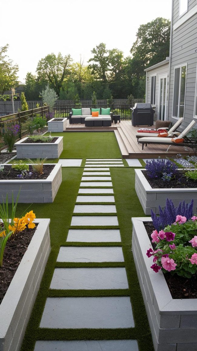 Artificial Turf with Stone Pathways