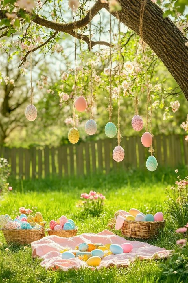 Hanging Pastel Eggs Spring Picnic