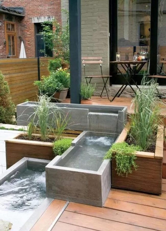Wooden Deck With Flowing Water Features