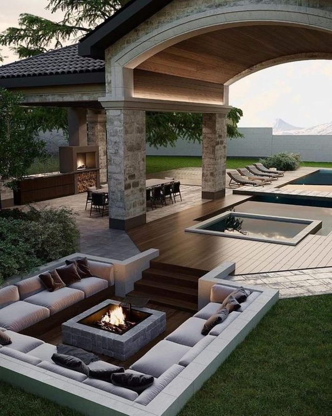 Sunken Fire Pit Stone Patio