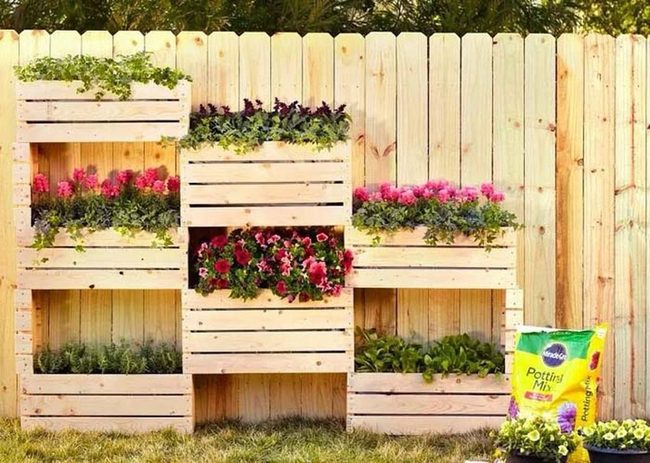 Stacked Wood Crates, Living Garden Wall