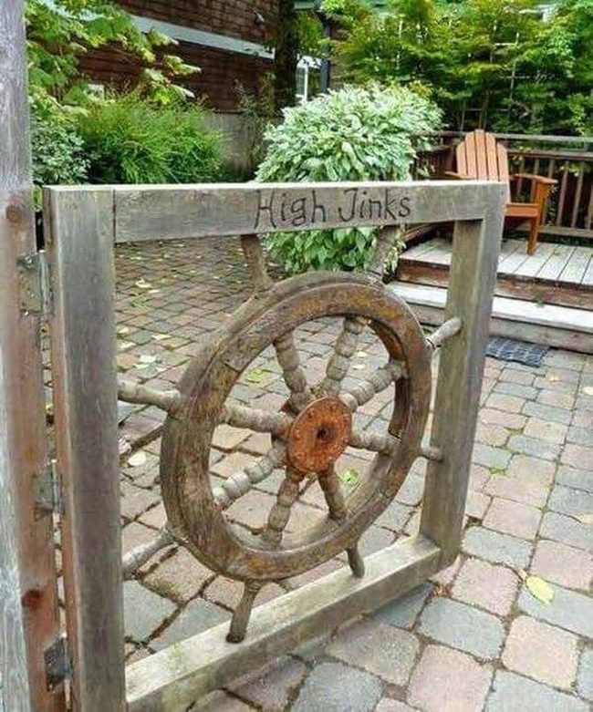 Weathered Ship Wheel Garden Gate