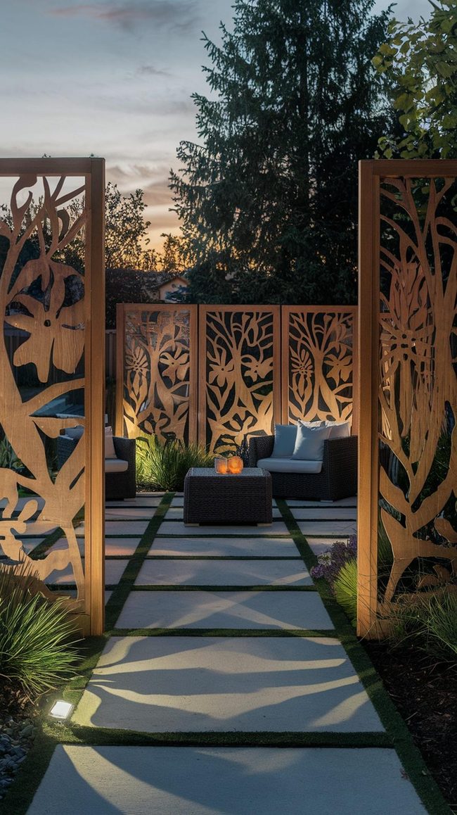 Patterned Oak Fences Cast Shadows