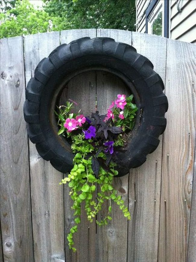 Painted Tire Flower Wall