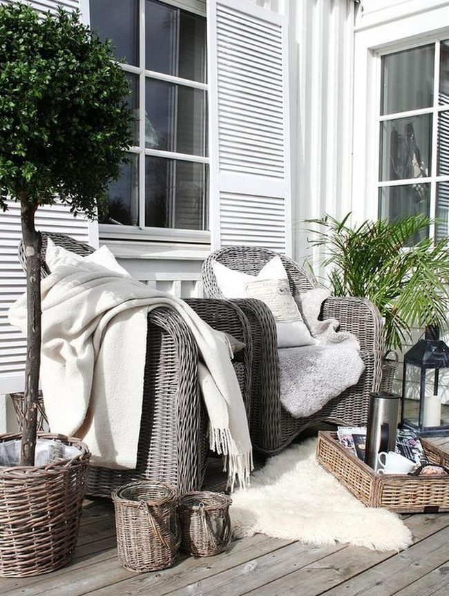 White Wicker Outdoor Relaxation Space