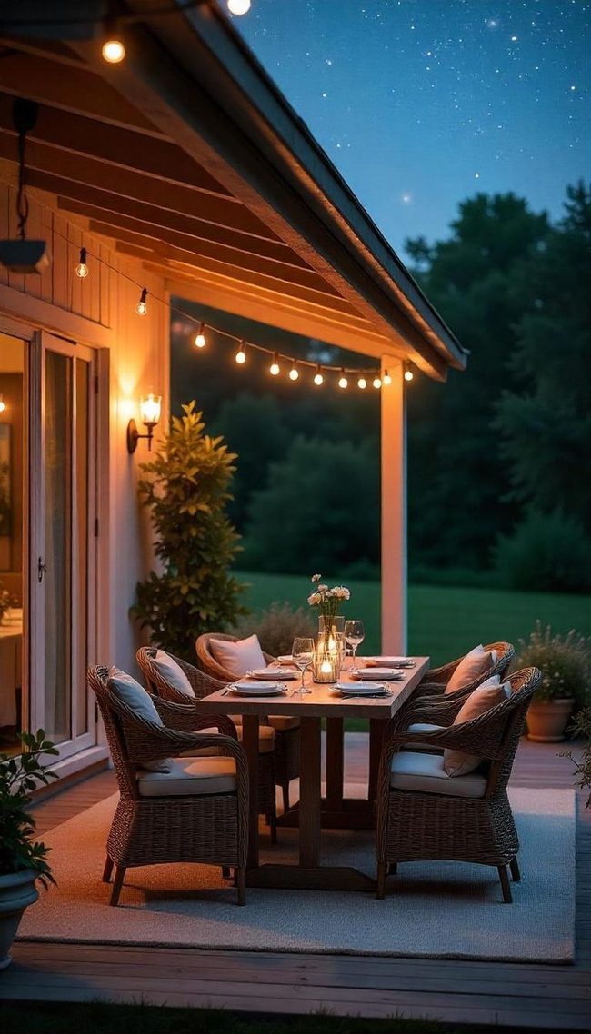 Backyard Cabana With Central Fireplace