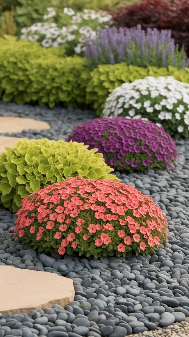 Purple Lavender With Gray Stone Borders