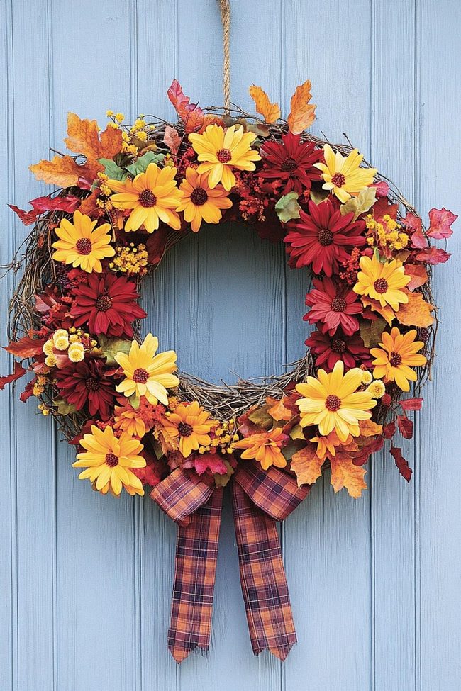Golden Mum Grapevine Wreath