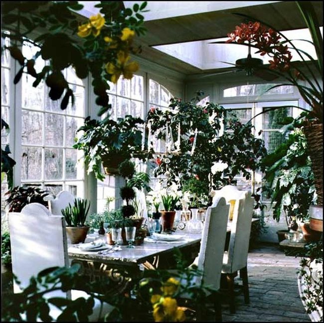 Sunlit Dining Garden With Brick Floors