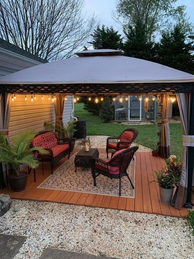 Wooden Gazebo With Draped Fabric