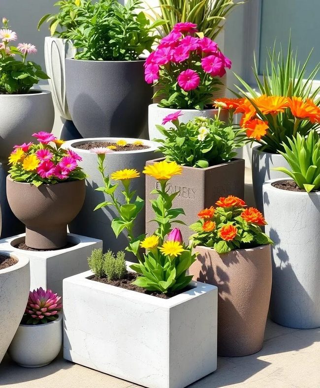 Gray Concrete Planters Modern Diy
