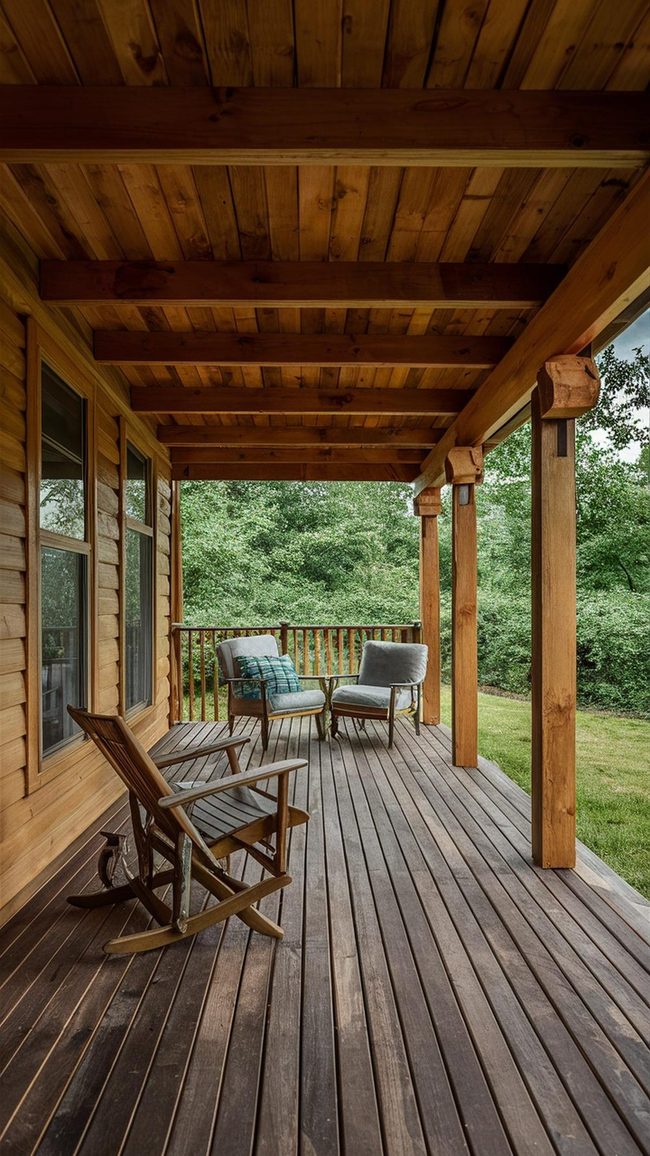 Weathered Teak Porch With Rocking Chairs