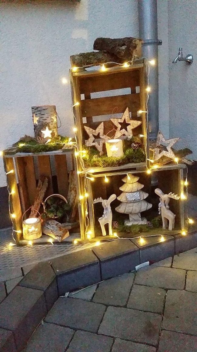 Wooden Crates With Twinkling String Lights
