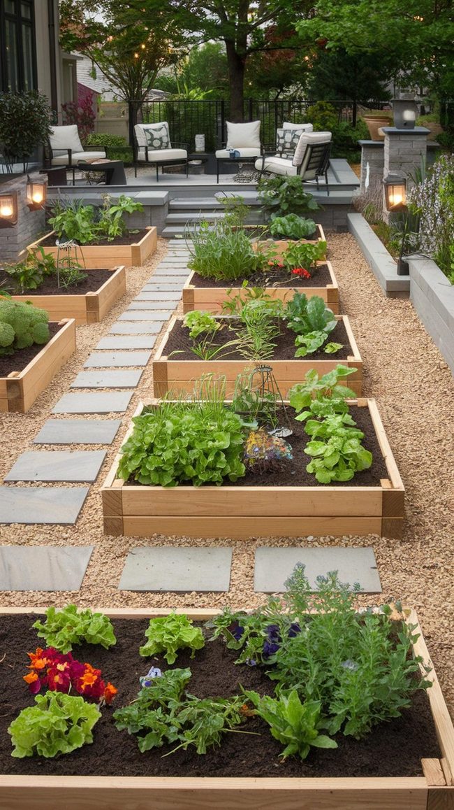 Elevated Rustic Timber Planters, Organized Growth