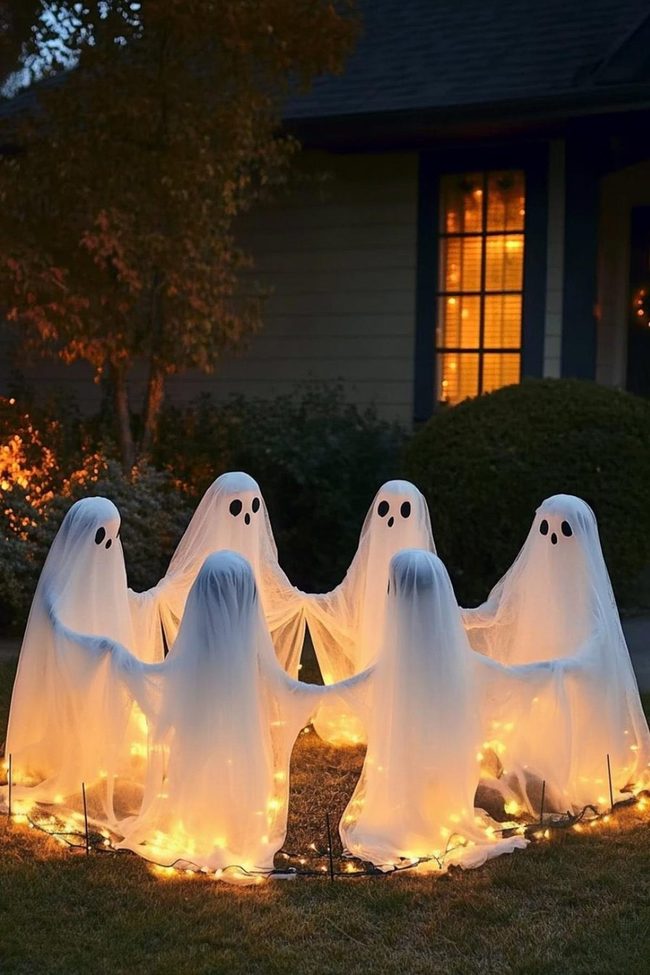 Glowing Face Trees For Nighttime Frights