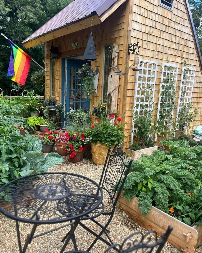 Flower-Filled Garden With Wooden Charm