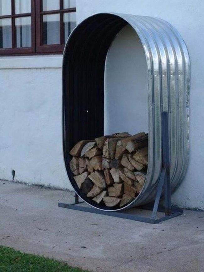 Curved Metal Firewood Statement