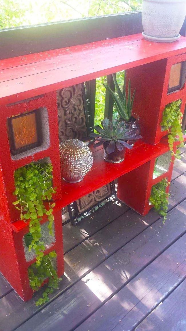 Red Cinder Block Plant Display