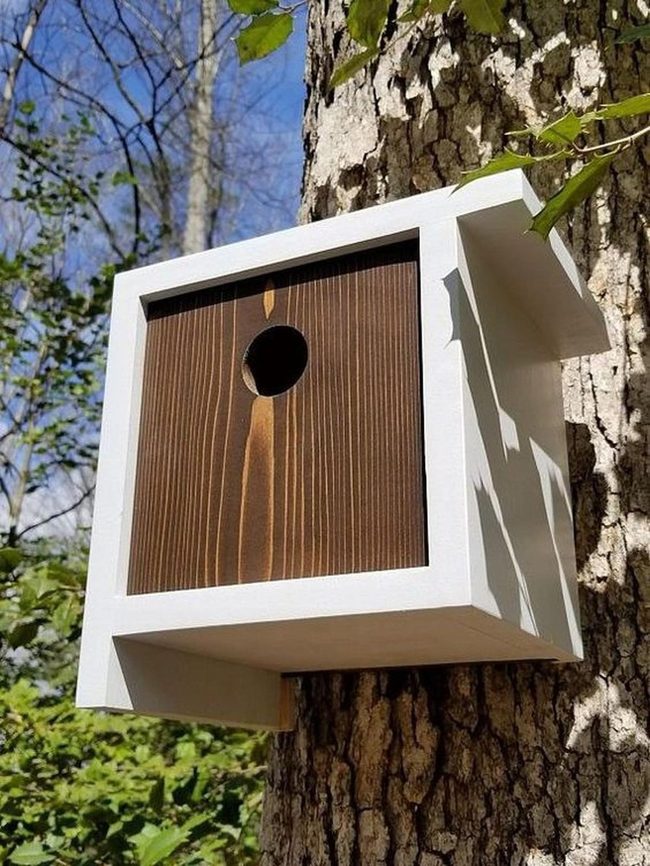 White And Dark Wood Birdhouses