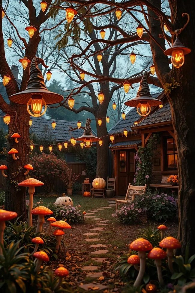 Glowing Witch Hats Forest Canopy