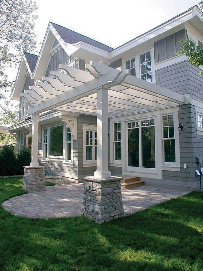 White Wood Pergola Green Garden Entry