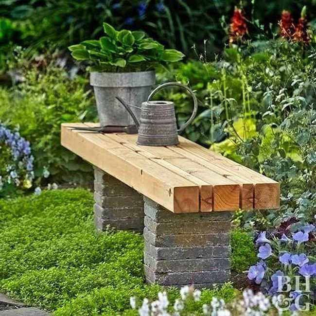 Wooden Bench With Stone Foundations