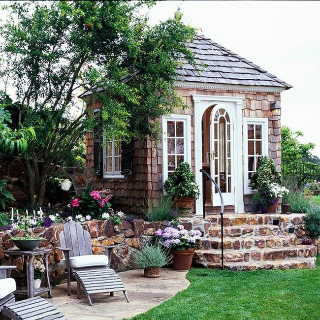 Shaded Garden Entry With Stone Steps