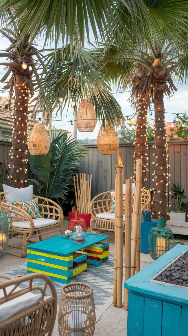 Bamboo Torches Lighting Tropical Yard