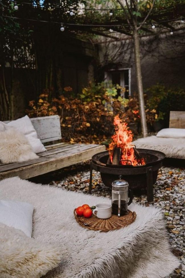 Fire Pit Gathering Under String Lights