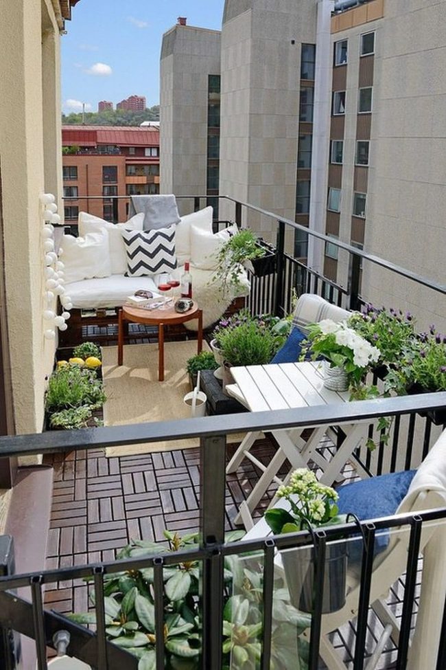 Sunlit Urban Garden With Morning Coffee