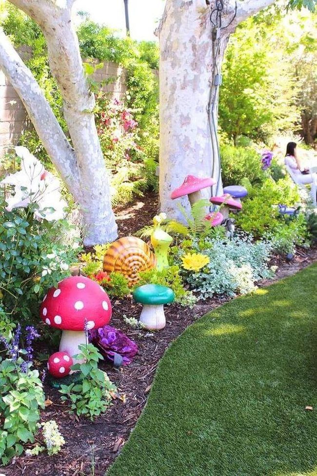 Giant Red Mushrooms Fantasy Garden
