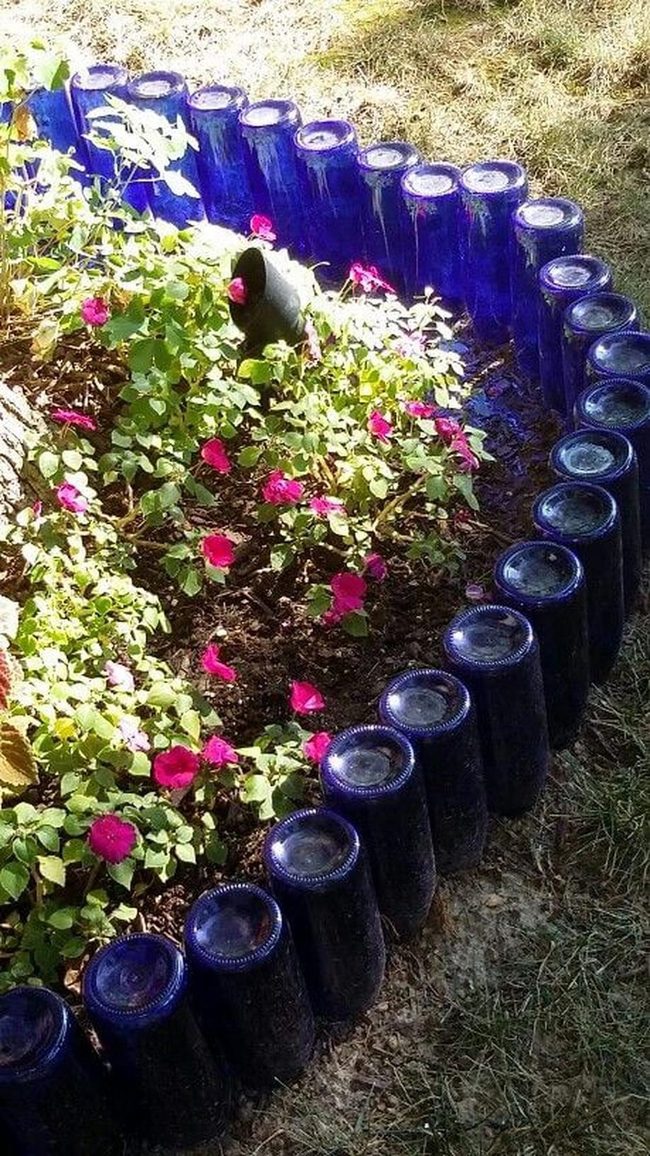 Blue Glass Bottle Garden Border