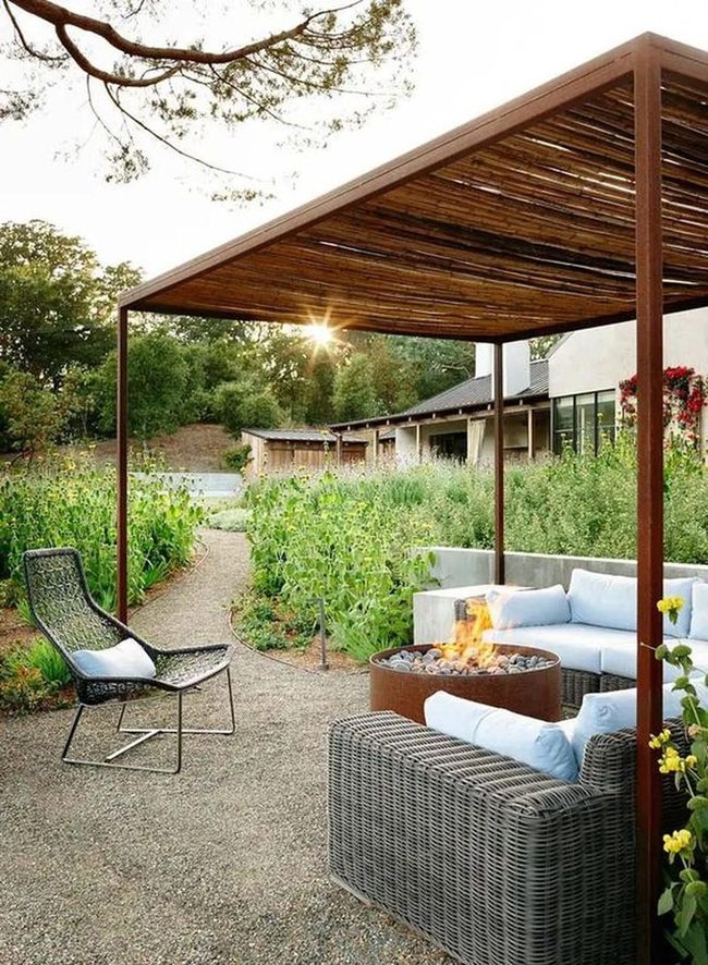 Wooden Pergola Garden Gathering Space